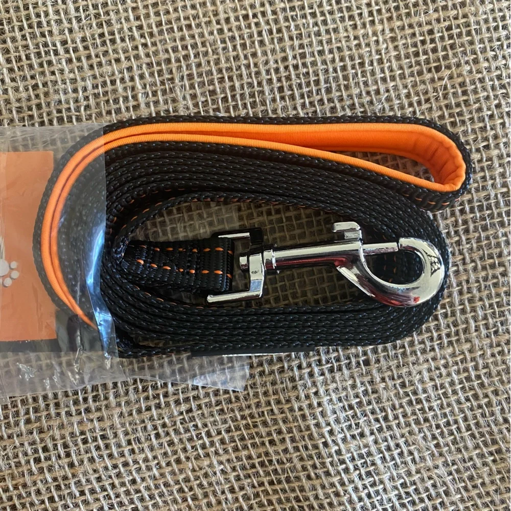 NEW! Heavy Duty Dog Leash with Padded Handle 6 Feet Long Black and Orange